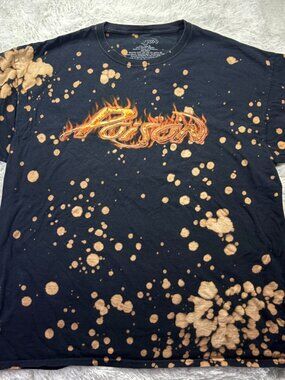 Poison Band Flame Logo Bleach Dye Splatter Shirt XL Custom Grunge Distressed